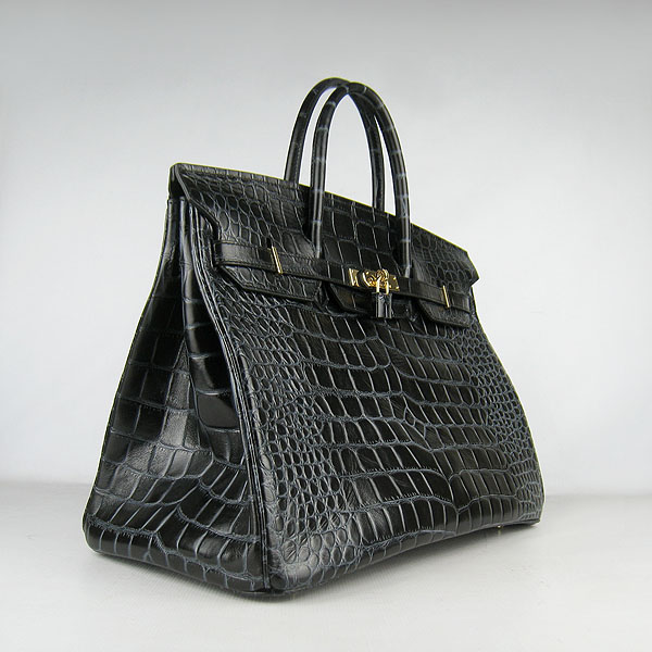 Replica Hermes Birkin 40CM Crocodile Veins Leather Bag Black 6099 Online - Click Image to Close